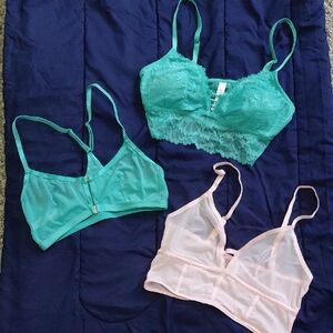 Lace Bralette Set - Green and Pink